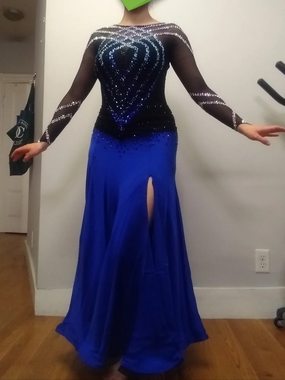 Smooth Ballroom Competition Dress - Black and Royal Blue - Picture 4 of 7
